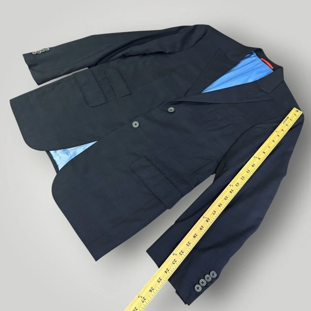 Isaia Napoli Men Navy Blue Windowpane Wool Silk Suit 150s Aqualight IT 52/ US 42